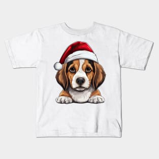 Christmas Peeking Beagle Dog Kids T-Shirt